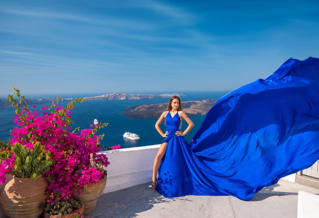 Greek blue floating outfit with a sea view